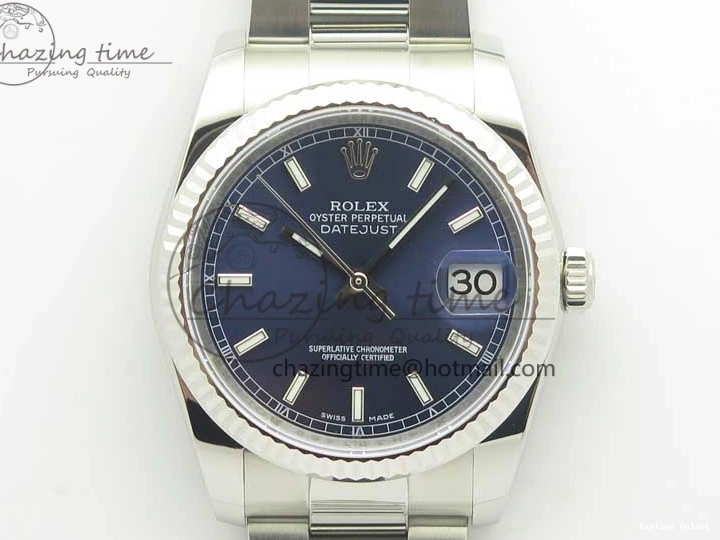 0125 DateJust 36 SS 116234 Fluted Bezel DJF Best Edition Blue Dial Stick Markers on SS Oyster Bracelet A Affordable 3373